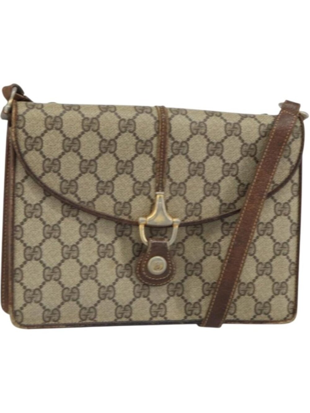 GUCCI GG Supreme Horsebit Shoulder Bag PVC Beige Gold 33 001 3376